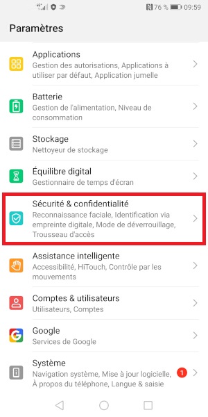 Changer le code PIN sur le Honor 20